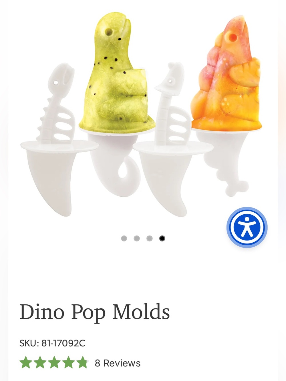 Tovolo Dinosaur Pop Molds dino fossil Handle Ice Pop popsicle markers